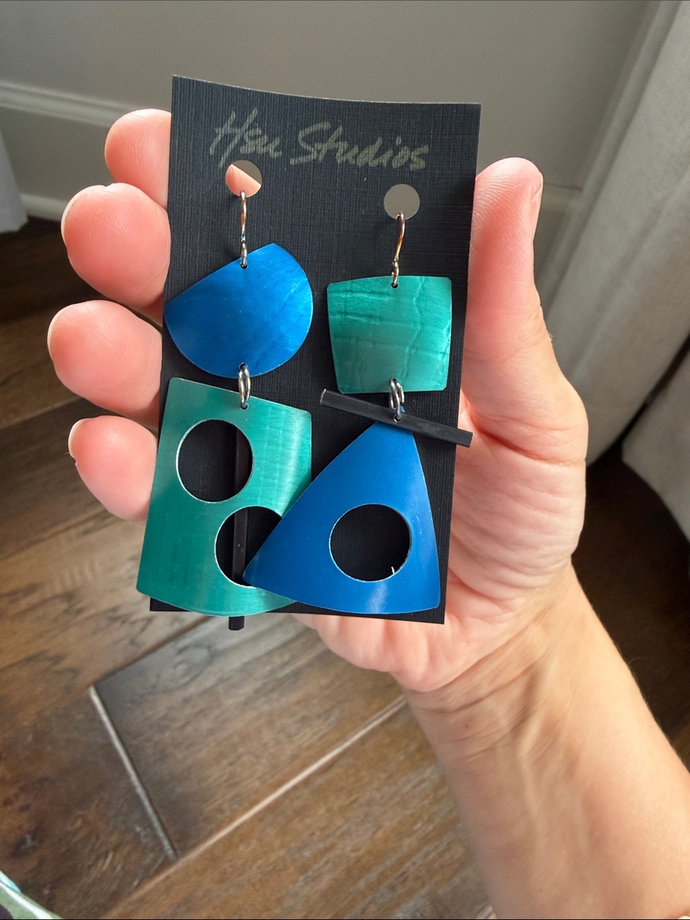 Handmade Blue & Teal Geometric Drop Earrings